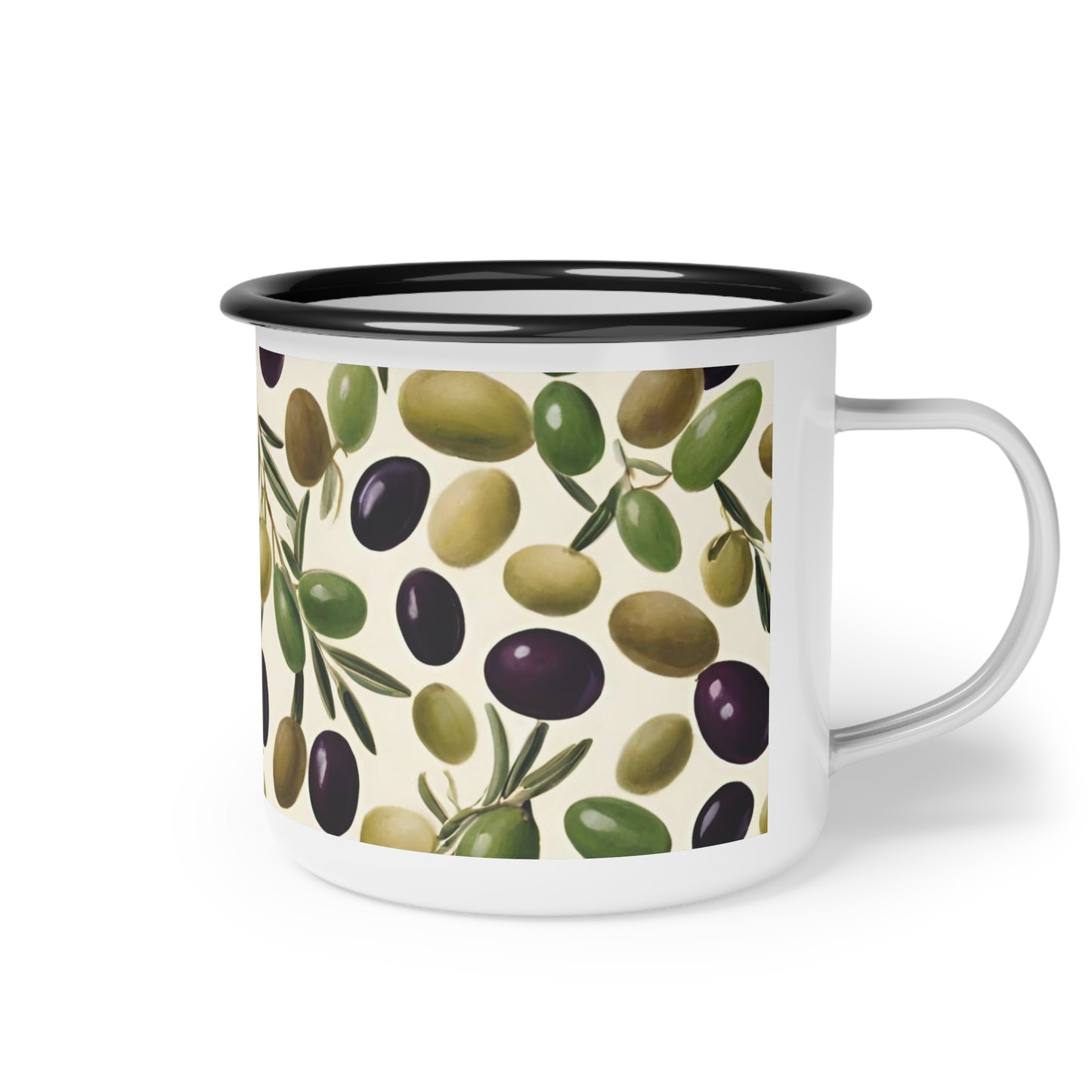 Green and Black Olives Enamel Camp Cup