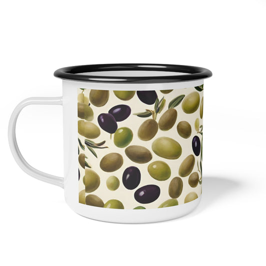 Green and Black Olives Enamel Camp Cup