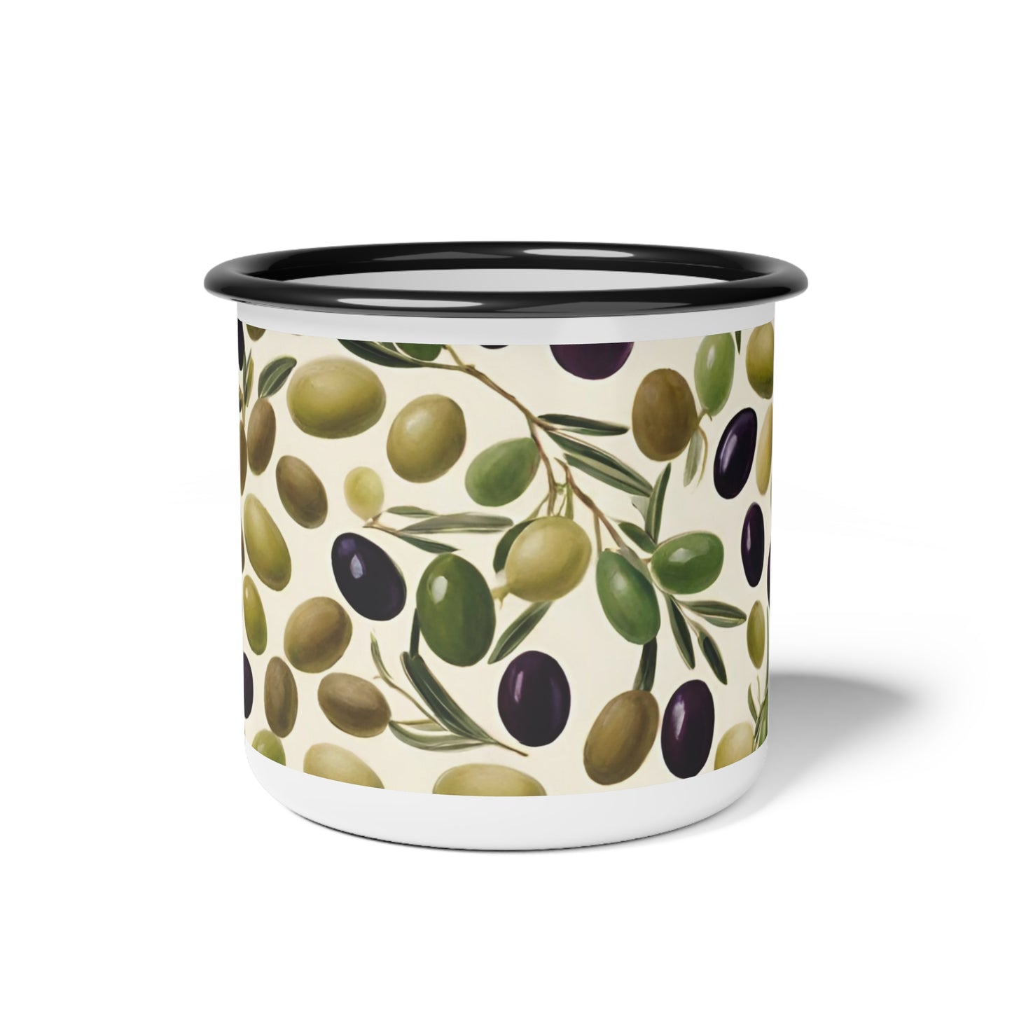 Green and Black Olives Enamel Camp Cup